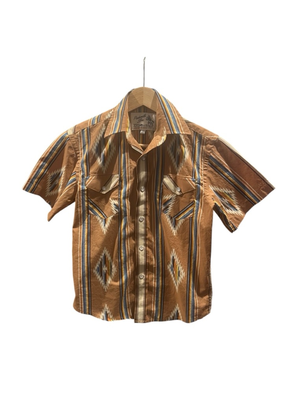 Panhandle Slim Youth Western Shirt Aztec Tribal Pearl Snaps Short Sleeve Small